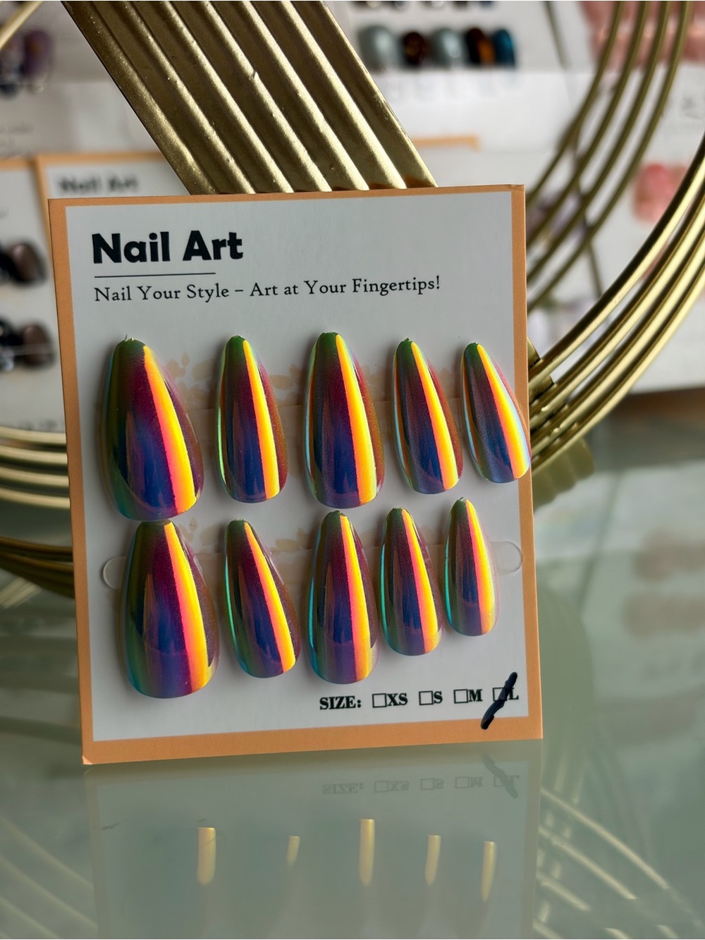 Rainbow Chrome Press-On Nails - Multicolor Large